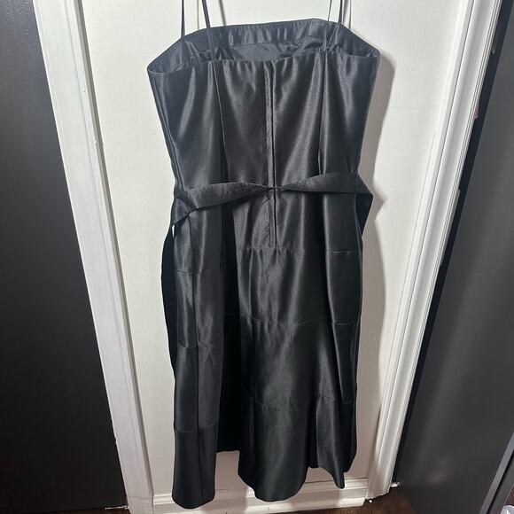 BCBGMAXAZRIA Black Thin Strap Tulle Skirt Satin Cocktail Midi Dress Size 6 Gala - Picture 2 of 7